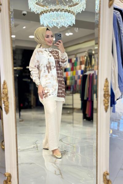 02-2541 Önü Batık Desen Takım Bej