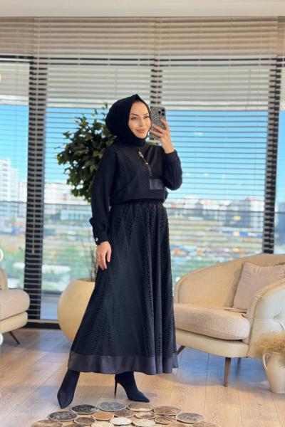 02-2665 Sol Göğüs Ve Eteği Fileli Takım Siyah