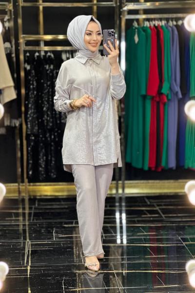 0213 Gümüş Baskılı Takım Gri