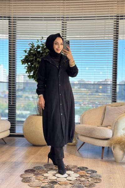 04-1261 Boyuna Fitilli Çıtçıtlı Kap Siyah