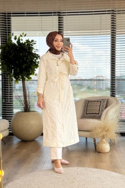 04-1404 Oval Kabartma Desen Kap Ekru