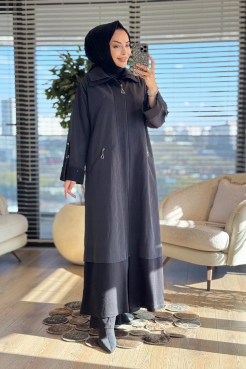04-1494 İki Yakalı Patı Kaşe Kumaş Kap Siyah