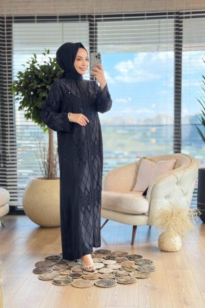 05-1172 Ön Kol Baklava Satenli Ferace Siyah