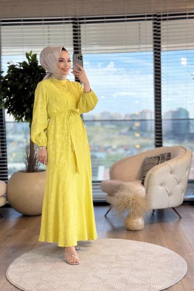 05-1539 Kendinden Desenli Elbise Asit