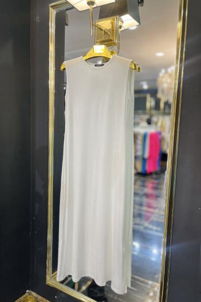 0614 Penye Sıfır Kol İçlik Elbise Ekru