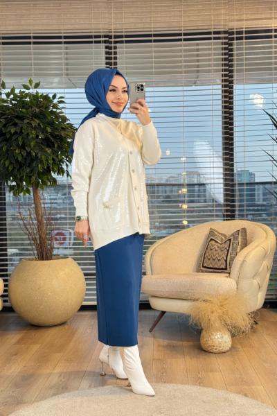 06H4589 Special Shiny Triko Hırka Ekru