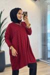 0723 Geniş Çizgili Tunik Bordo