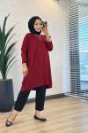 0723 Geniş Çizgili Tunik Bordo