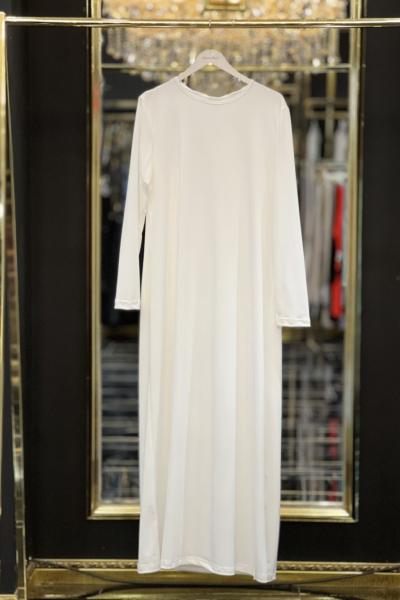 08-1066 Düz Kol İçlik Elbise Ekru