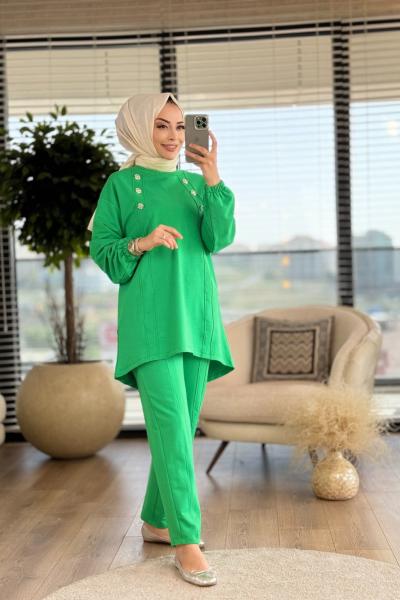 100228 Düğme Detay Asimetrik Kesim Takım Benetton