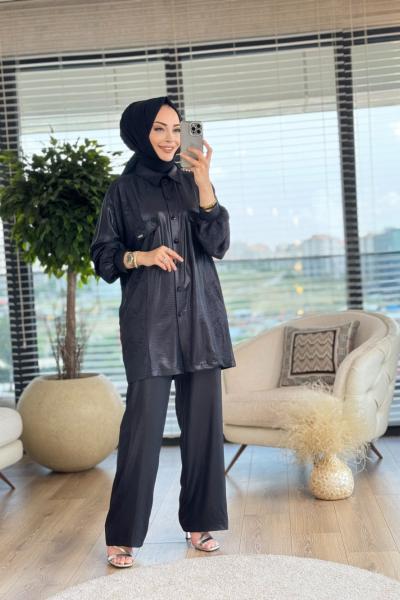 100248 Garnili Laklı Ayrobin İkili Takım Siyah