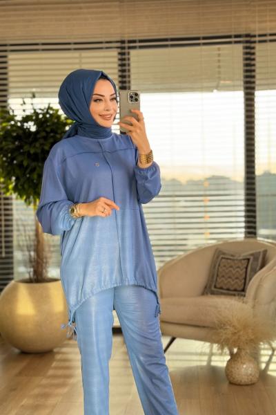 100249 Nervür Detaylı İkili Takım İndigo