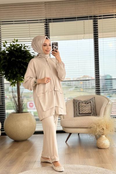 100285 Ön Büyük Cep Üstü Toka Detaylı Takım Taş