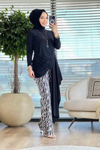 1003 Asimetrik Pantolon Pullu Takım Zebra