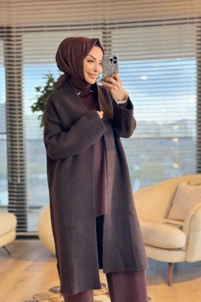 1005642 Uzun Triko Hırka Kahve