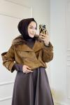 1006609 Kürklü Süet Biker Ceket Taba