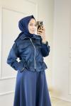 1006612 Beli Tünelli Süet Ceket Lacivert