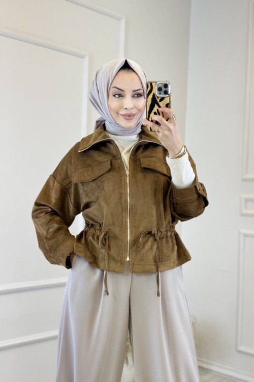 1006612 Beli Tünelli Süet Ceket Taba