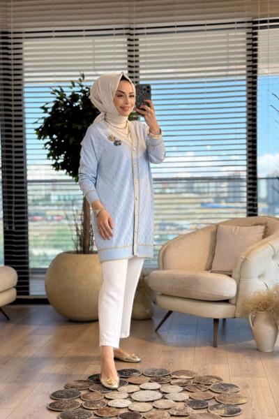 101005 Baklava Desenli Merserize Hırka Mavi