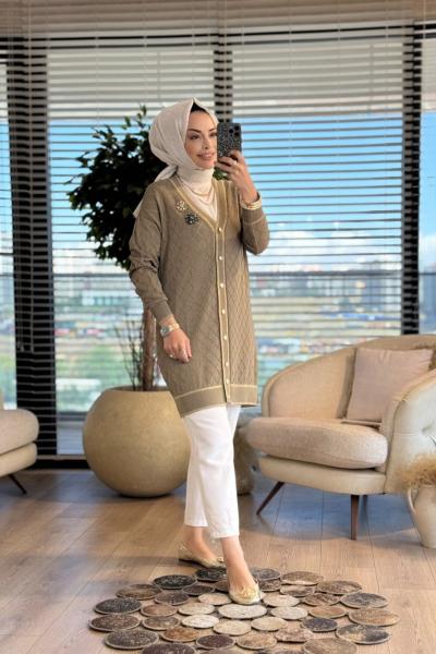 101005 Baklava Desenli Merserize Hırka Haki