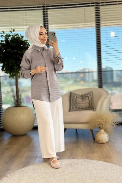 1011 Püskül Gömlek Gri