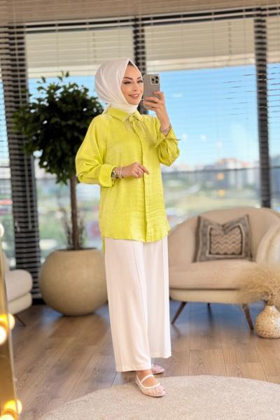 1011 Püskül Gömlek Yağ Yeşili