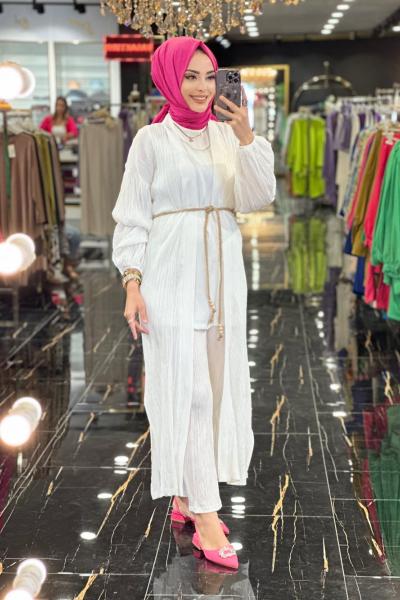 1013 Kimono Pantolon Takım Ekru