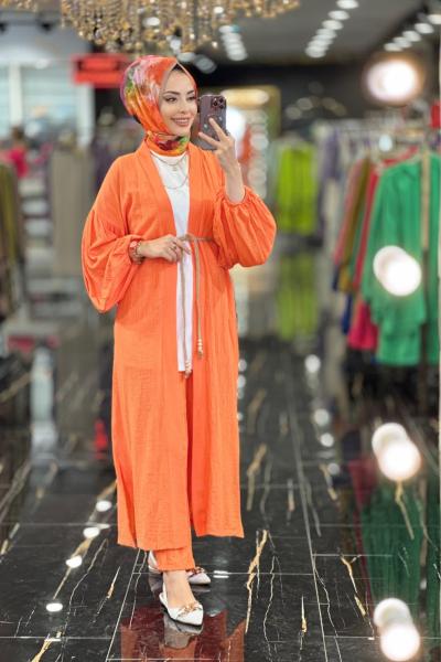 1013 Kimono Pantolon Takım Oranj