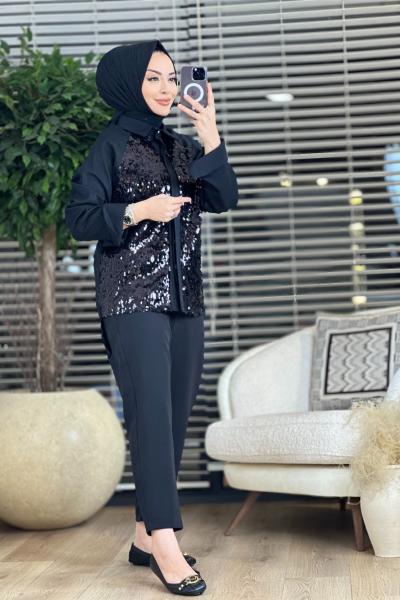 1018 Payet Gömlek Siyah