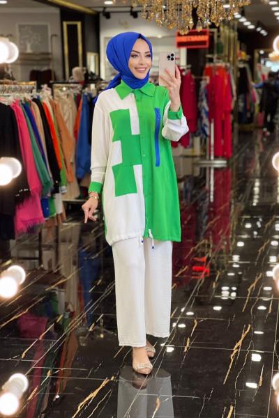 10201 Renkli Fermuar Detaylı Tunik Benetton Ekru