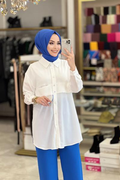 10217 Ayrobin Önü Büyük Cepli Gömlek Ekru