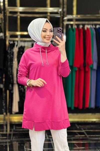10246 Halka Aksesuarlı Sweatshırt Fuşya
