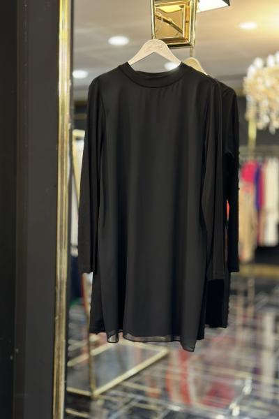 10269 Önü Şİfon Parçalı Tunik Siyah