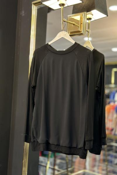 10272 Reglan Kol Önü Şifon Parçalı Tunik Siyah