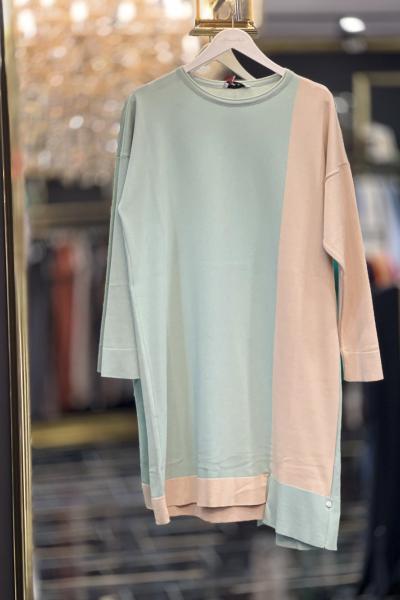 103 Merserize 2 Renkli Triko Tunik Çağla