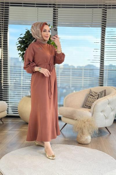 1038 Osyho Eteği Parçalı Elbise Kiremit