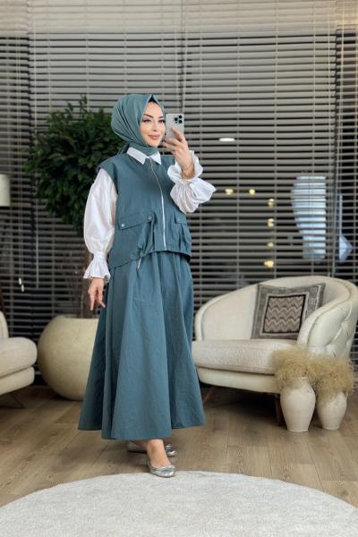 10397 Üst Kolsuz Ön Fermuarlı 2 Cepli Takım Petrol