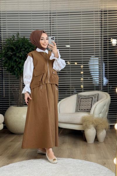 10397 Üst Kolsuz Ön Fermuarlı 2 Cepli Takım Kahve