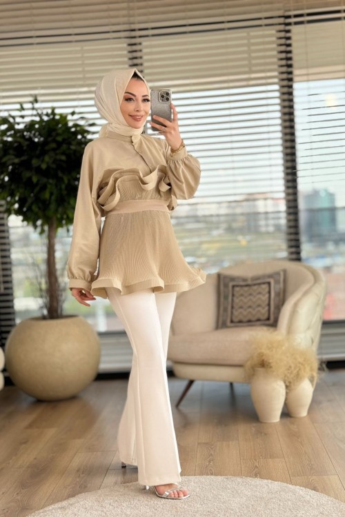 104 Akordion Bluz Bej
