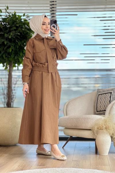 10400 Ön Cepli Fermuarlı Etekli Takım Kahve