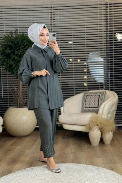 10420 Omuz Ve Paça Taş Baskılı Takım Haki