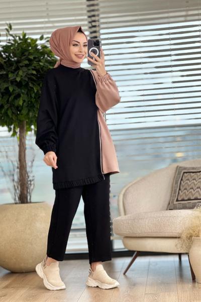 10429 Sağ Taraf Boyuna Fermuar Detaylı Takım Siyah