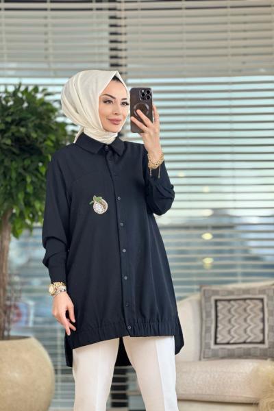 10430 Cebi Boncuk Limon İşli Gömlek Siyah