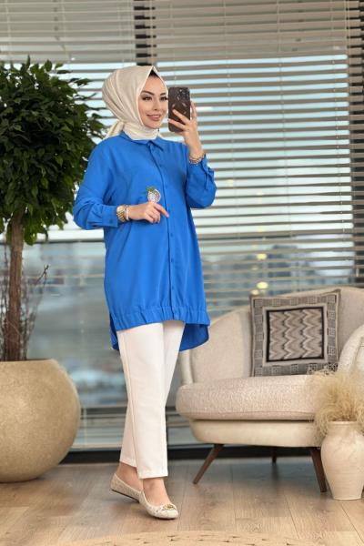 10430 Cebi Boncuk Limon İşli Gömlek Saks