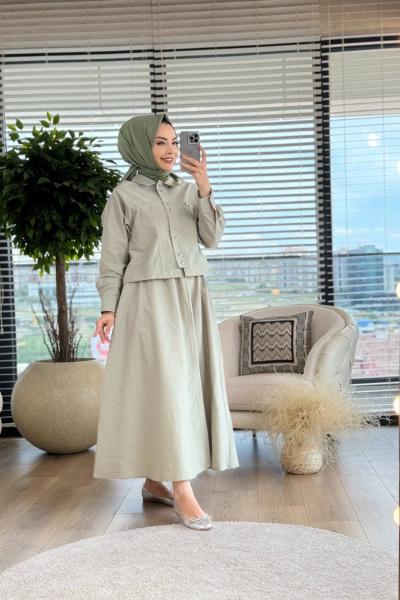 10484 Metal Düğmeli Etekli Takım Çağla