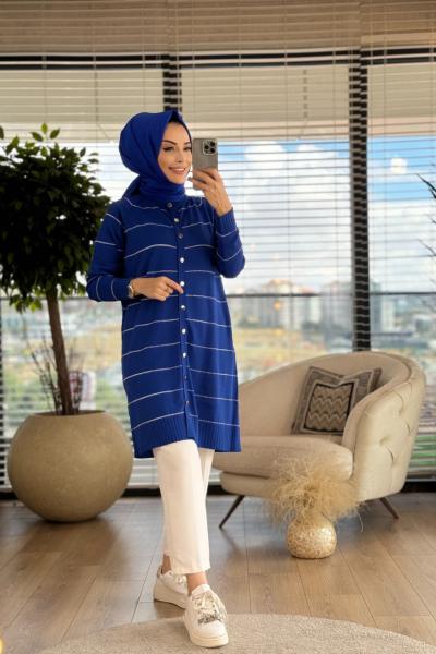 10548 Enine Sim Çizgili Hırka Saks