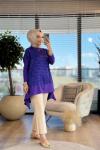 10580 Kendinden Geometrik Desenli Tunik Mor