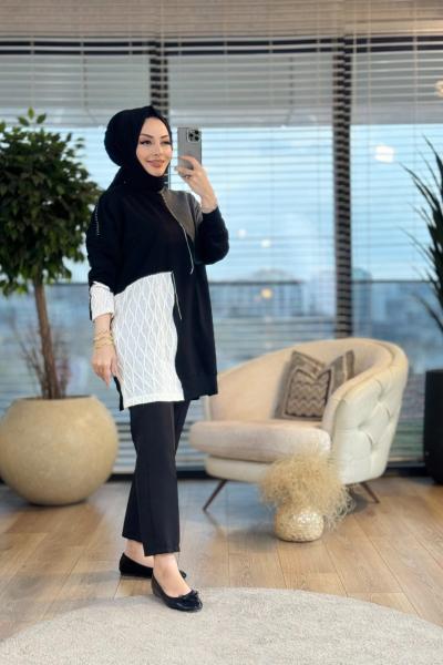 10599 Ön Parçalı Biyeli Tunik Siyah