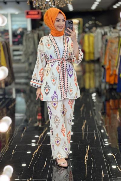 1060 Etnik Desen Takım Oranj