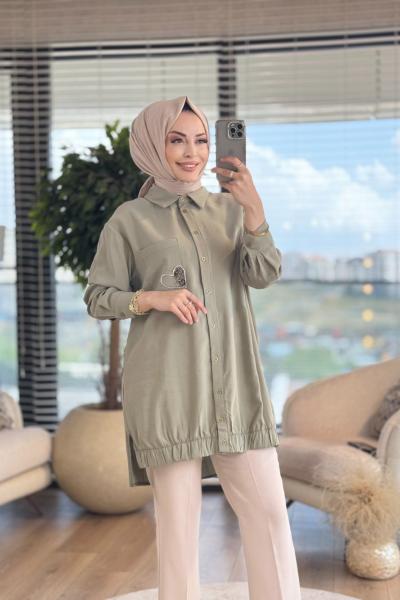 10633 Cep Kalp Boncuk İşli Gömlek Haki